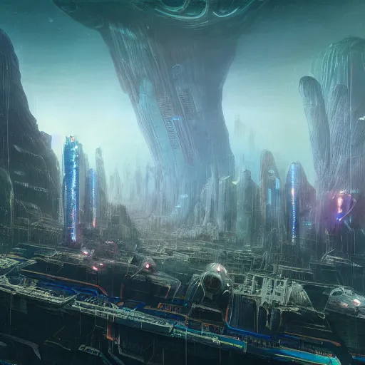 Image similar to the cybernetic asteroid city, technological phenomenon, by zdzisław beksinski, greg rutkowski, and j. g. quintel, futurecore, 5 mm hyperdetailed digital art by jan urschel and neil blevins and tony diterlizzi, and cyberpunk