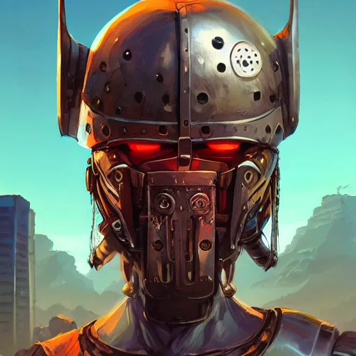 Image similar to cyberpunk viking helmet mask warrior goddess robot ninja fantasy, art gta 5 cover, official fanart behance hd artstation by jesper ejsing, by rhads, makoto shinkai and lois van baarle, ilya kuvshinov, ossdraws