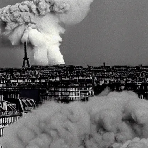 Image similar to photo of a nuclear explosion in paris in the year 1 9 9 1, hd photo, wide angle