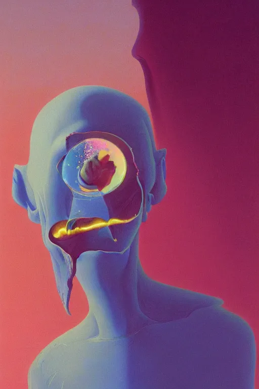 Image similar to a scifi closeup portrait of a young morrocan man licking a blotter paper of LSD acid on his tongue and dreaming psychedelic hallucinations in cosmos, by kawase hasui, moebius, Edward Hopper and James Gilleard, Zdzislaw Beksinski, Steven Outram colorful flat surreal design, hd, 8k, artstation