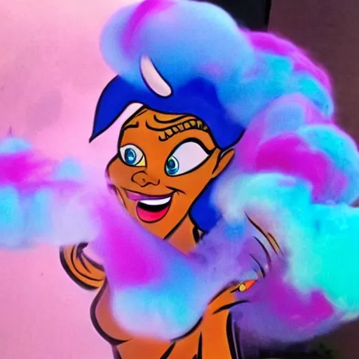 Image similar to colored smoke in the shape of genie girl