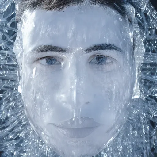 Image similar to see through clear sheet of ice sheet of ice in front of face face face behind ice face behind ice