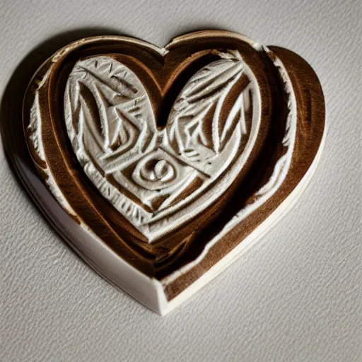 Image similar to intricate heart carved into ivory, c anon 5 d 5 0 mm lens