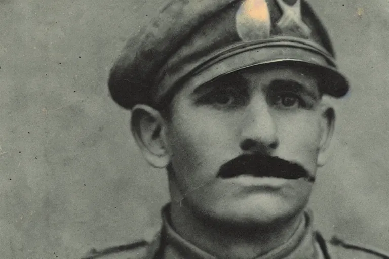 Image similar to Luigi as a world war I soldier, photograph, colorized, damaged