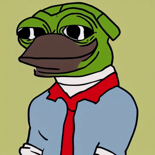 Image similar to pepe the frog head from 4chan on the body of a cartoon dog wearing a leather jacket and jeans