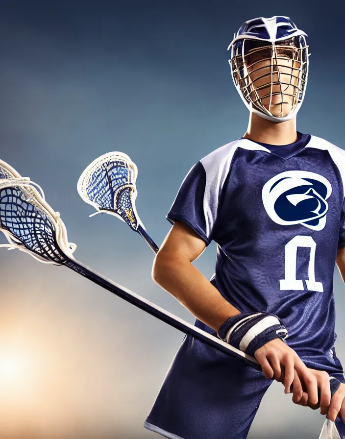 Image similar to closeup portrait of very beautiful cute male lacrosse player in a penn state stadium, glamour pose, particle effects, backlit, highly detailed, soft ambient lighting, sharp focus, rule of thirds, artgerm, wlop, arney freytag, rossdraws, frank frazetta, andrei riabovitchev, hd, octane, 4 k