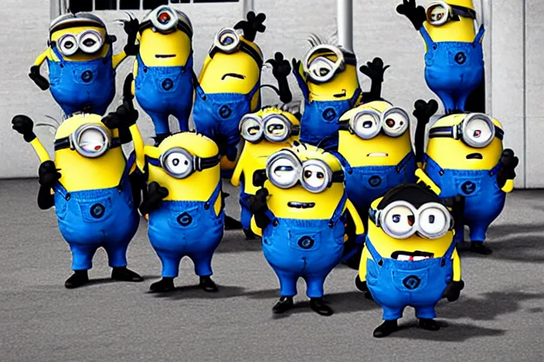 Image similar to minion crip gang members in the ghetto