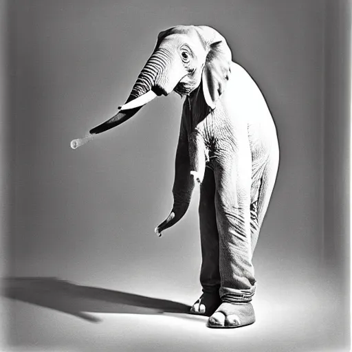 Prompt: rare classified photo, studio lighting, a tall skinny elephant rabbit with dog ear, laughing