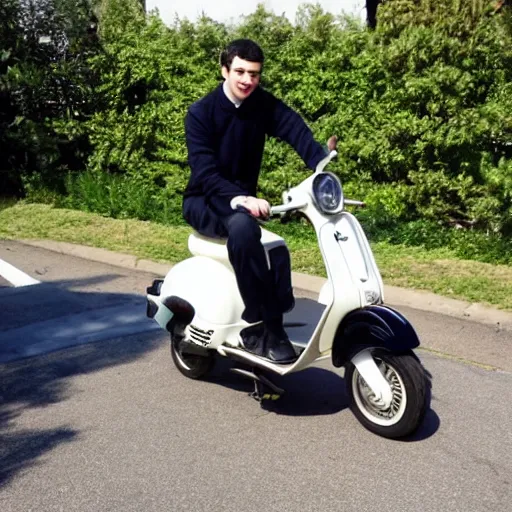 Prompt: Nathan fielder riding an Vespa