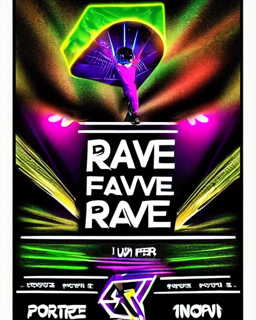 Prompt: rave flyer by junior tomlin