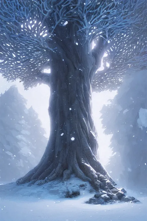 Prompt: giant tree in snow, unreal engine, fantasy art by greg rutkowski, loish, rhads, ferdinand knab, makoto shinkai and lois van baarle, ilya kuvshinov, rossdraws, tom bagshaw, global illumination, radiant light, detailed and intricate environment