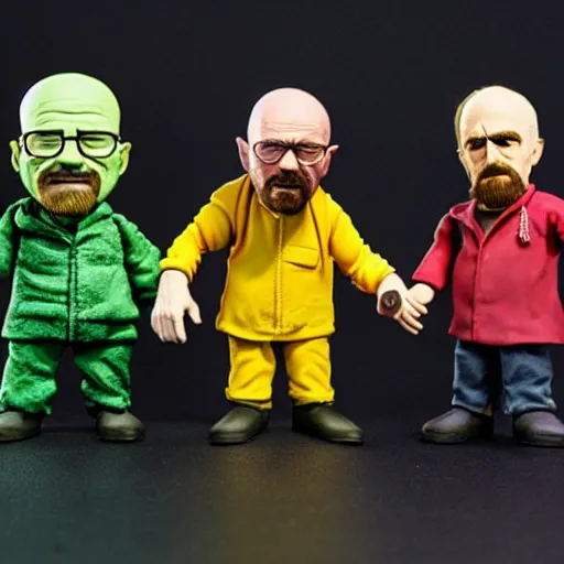 Image similar to two claymation figures of walter white and jesse pinkman, studio lighting