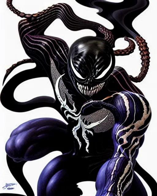 Image similar to a portrait of Venom by Clayton Crain, Javier Garron and Gerardo Sandoval