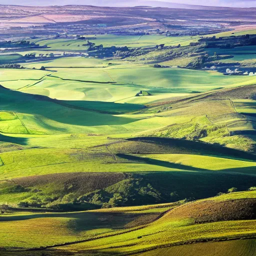 Prompt: British green and pleasant land combined with desert, photograph, 8k