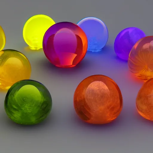 Image similar to 3 d render, magic translucent 3 d shapes, caustics, studio lighting, gemstone, magical, glowing, fruit candy, gushers, soft 3 d geometrical shapes, juicy, octane render, soft, high definition, beautiful mesh gradient colors, 1. 0 transmission, visual particles and static surrounding, clean aesthetic, blender, redshift, white background, ethereal