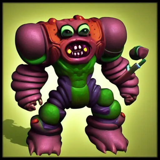 Image similar to a Cacodemon from DOOM 1993 in the style of Ratchet & Clank game