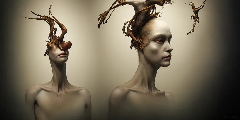 Image similar to ultra realistic, beautiful female puppet moving through latent spaces in her head, in the style of peter mohrbacher by weta digital and beth cavener, high symmetry, intricate, elegant, evocative, masterpiece, award winning, high face symmetry, high realism