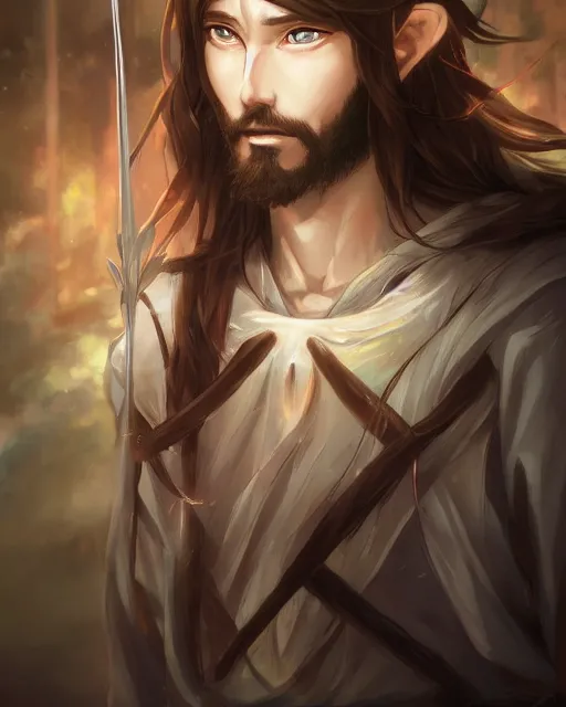 Prompt: an anime portrait of jesus christ as an elf, by stanley artgerm lau, wlop, rossdraws, james jean, andrei riabovitchev, marc simonetti, and sakimichan, trending on artstation