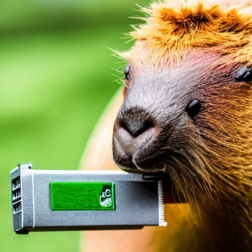 Prompt: photo of capybara eating a gpu, highly detailed, high quality, hd, 4 k, 8 k, canon 3 0 0 mm, professional photographer, 4 0 mp, lifelike, top - rated, award winning, realistic, sharp, no blur, edited, corrected, trending