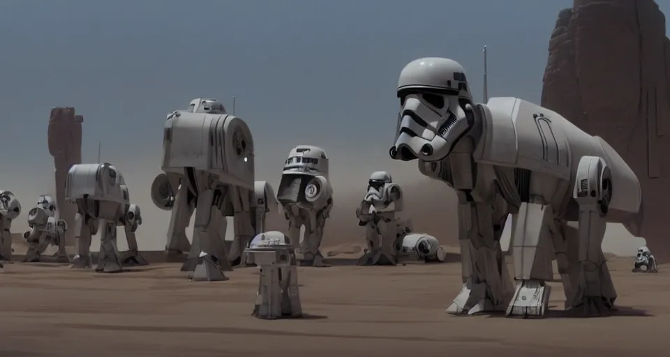 Image similar to film still from star wars, ralph mcquarrie, george lucas, octane