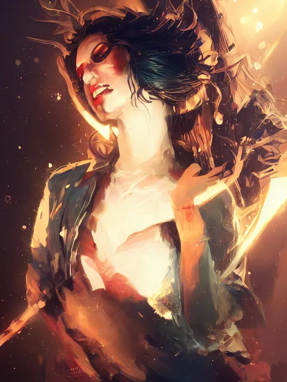 Image similar to digital illustration of a girl with eyes that burn like cigarettes wearing a short skirt and a long jacket with fingernails that shine like justice, dramatic lighting, photorealistic, full body shot, extreme detail, 4 k, colorful, artgerm and craig mullins