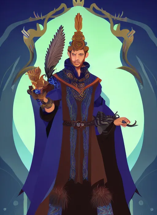 Image similar to male warlock with the head of a hawk, wind magic, blue robes, exquisite details, full body character design, white background, by studio muti