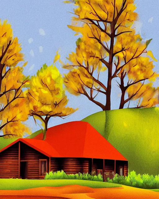 Image similar to autumn hill cabin man illustration by arti chauhan light color