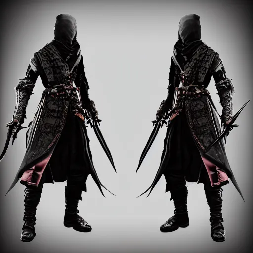 Prompt: Full body profile of Male Victorian Gothic Ninja, hd, intricate, bloodborne, 8k, digital art