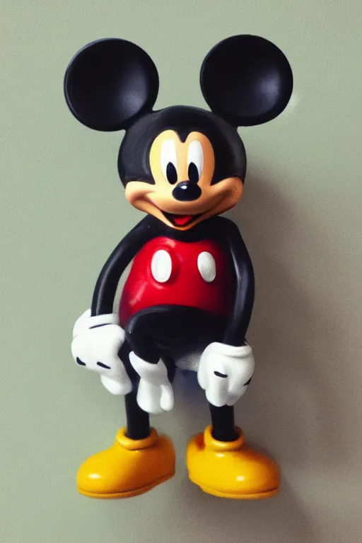 Image similar to “mickey mouse sits on a shelf, super realistic, extremely high detail