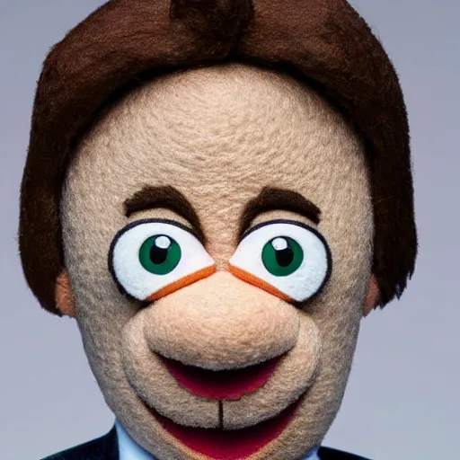 Prompt: alan partridge as a muppet. highly detailed felt. hyper real photo. 4 k.