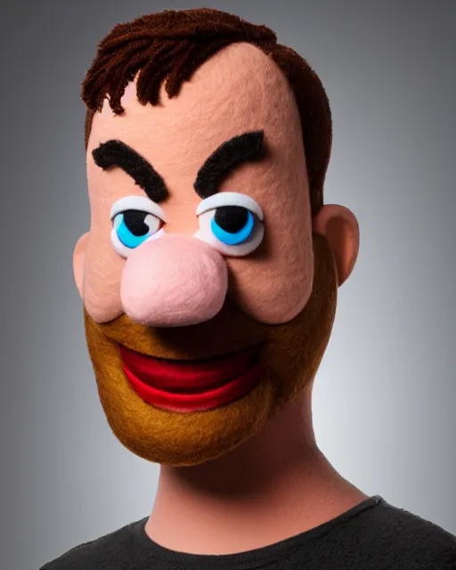 Image similar to twitch streamer adin ross as a muppet. highly detailed felt. hyper real photo. 4 k.