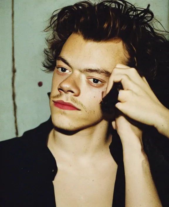 Prompt: portrait of harry styles photographed by nan goldin