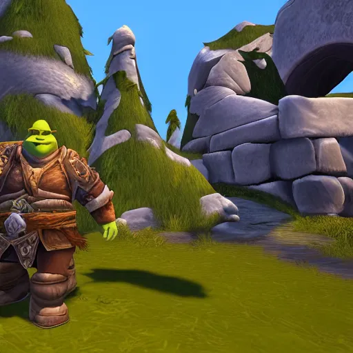 Prompt: shrek in world of warcraft, game graphics, clear, sharp, highly detailed