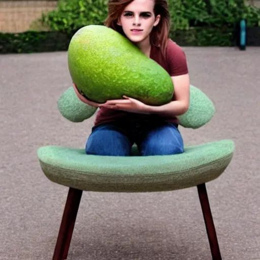 Image similar to emma watson as an avocado chair