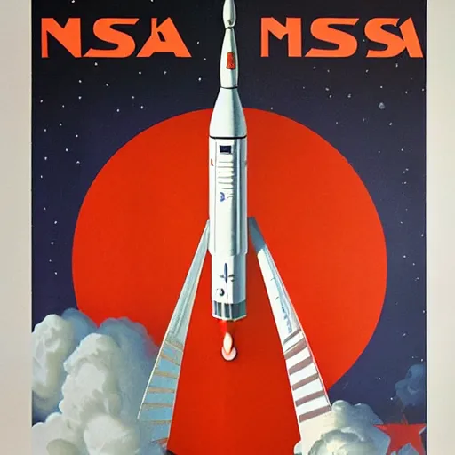 Image similar to Soviet style propaganda poster for NASA's SLS moon launch