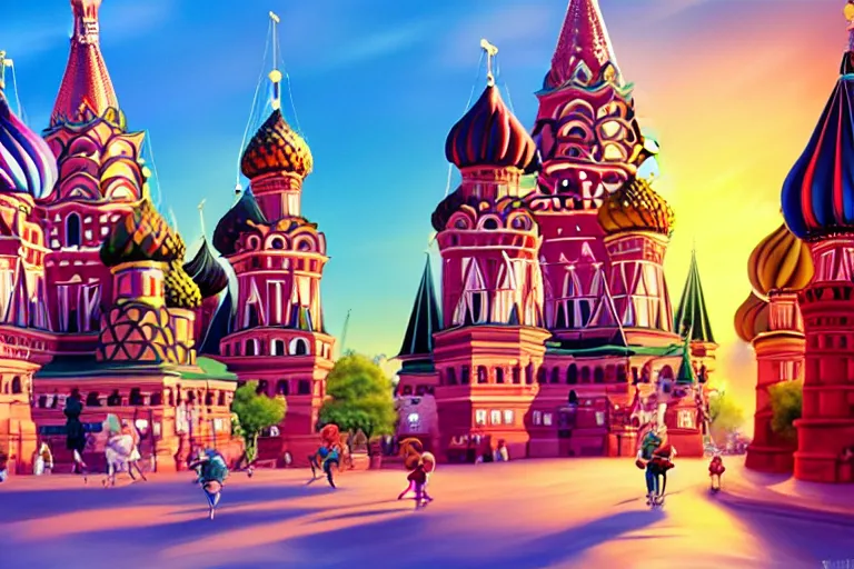 Image similar to moscow street view panoramic painting animation background art by ralph bakshi by chris sanders by disney lilo and stich