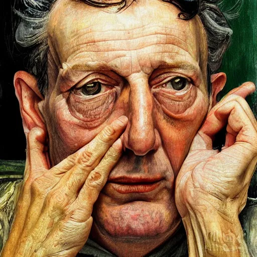 Prompt: high quality high detail painting by lucian freud, hd, exaggerated portrait of a lord, photorealistic lighting