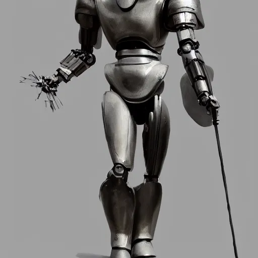 Image similar to concept art of a greek statue of a ultimate robot artificial intelligence robot in the form of the statue of caesar augustus by jama jurabaev, brush hard, artstation, panaormic, high quality, brush stroke, soft lighting, renaissance style, full body