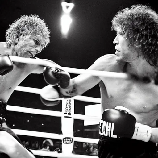 Image similar to ”ESPN photograph of Zack de la Rocha punching Jon Bon Jovi in boxing match, 4k uhd”