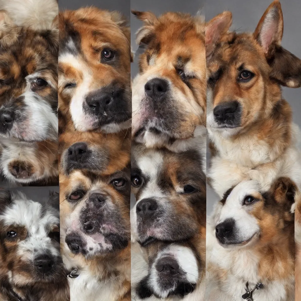 Prompt: realistic photo of a mix of every dog breed combined