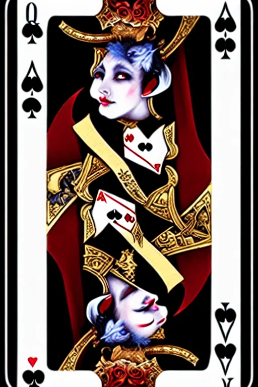 Image similar to the queen of hearts, dark fantasy playing card design by gaston bussiere, bayard wu, greg rutkowski, giger, maxim verehin