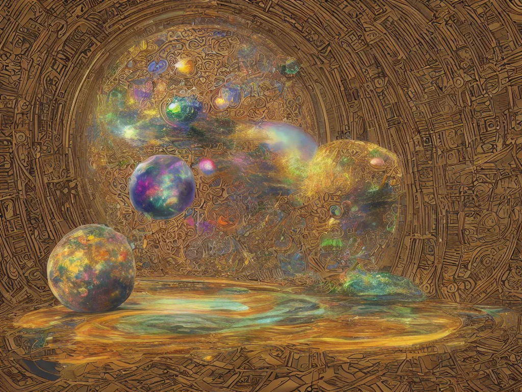 Image similar to The universe is a spheroid region 705 meters in diameter, 3d render, Sunlight Study, by Charles Henry Gifford! and ((((Lisa Frank)))), Art Nouveau, 8k, extreme detail, sharp focus, octane render