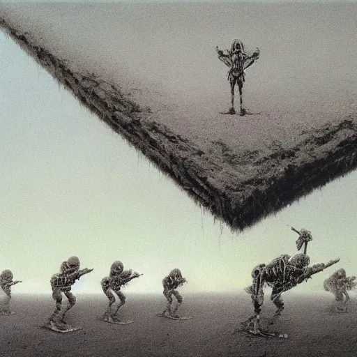 Image similar to toy soldiers in a swiderweb, zdzisław beksinski