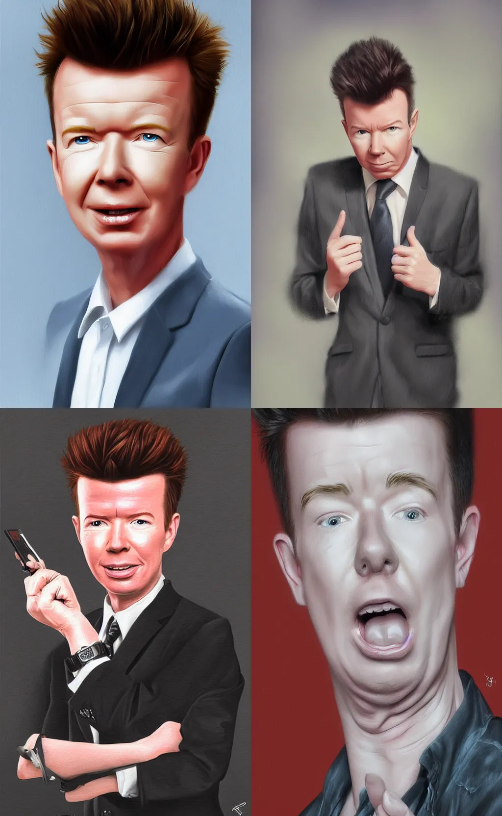 Prompt: rick astley rickroll, very detailed, realistic, art by digital painting,