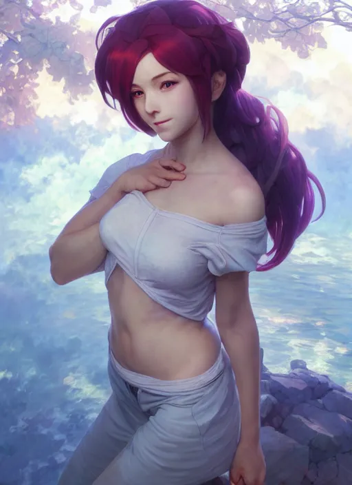 Image similar to annie from league of legends, half body shot, path traced, octane render, highly detailed, high quality, digital painting, hd, lilia alvarado, shinji aramaki and makoto shinkai, karol bak and artgerm, alphonse mucha, tom bagshaw