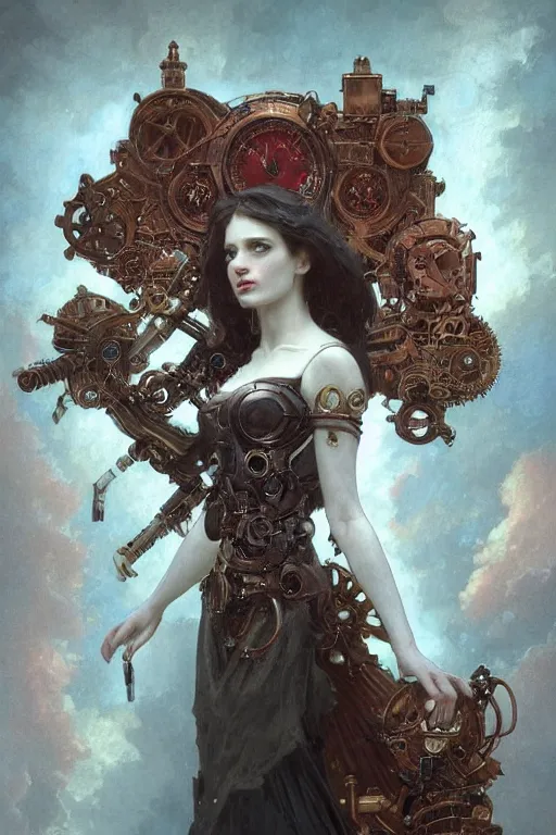 Prompt: Portrait of beautiful pale steampunk mechanical angelic maiden warhammer 40000, cinematic red lighting, intricate, elegant, highly detailed, digital painting, artstation, smooth, sharp focus, illustration, art by artgerm and greg rutkowski and zdislav beksinski and alphonse mucha and Wayne Barlowe and william-adolphe bouguereau