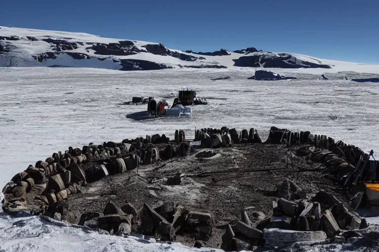 Image similar to high - tech antarctic archaeological dig site