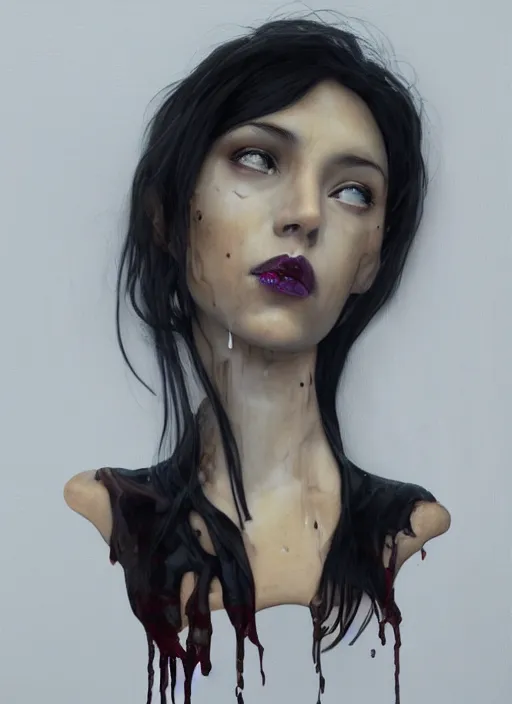 Image similar to portrait of a girl, resin dripping down her, hyper-realistic, high-tech