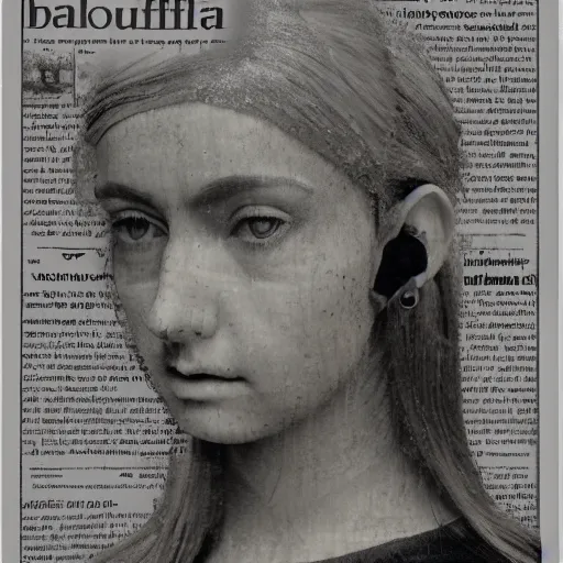 Image similar to newspaper collage, dada, beautiful nordic woman, extremely detailed, sharp, hyperrealistic, 8 k