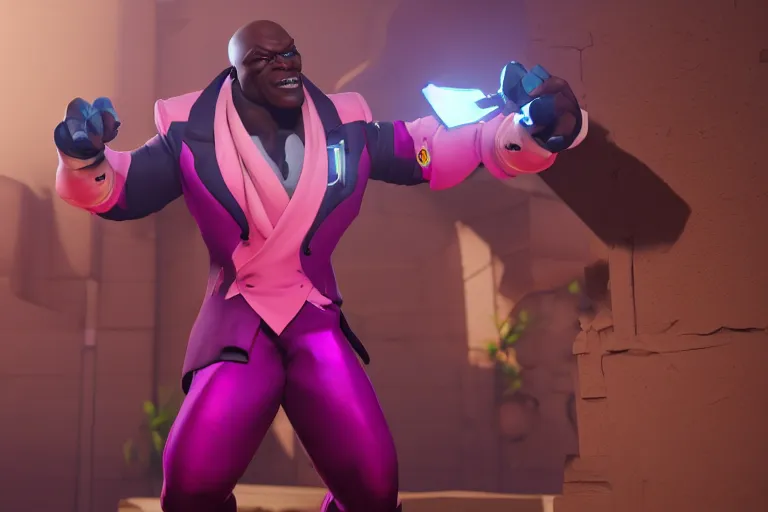 Image similar to doomfist, pink blazer, overwatch game, digital art, high detailed, unreal engine, artstation, 3 d render